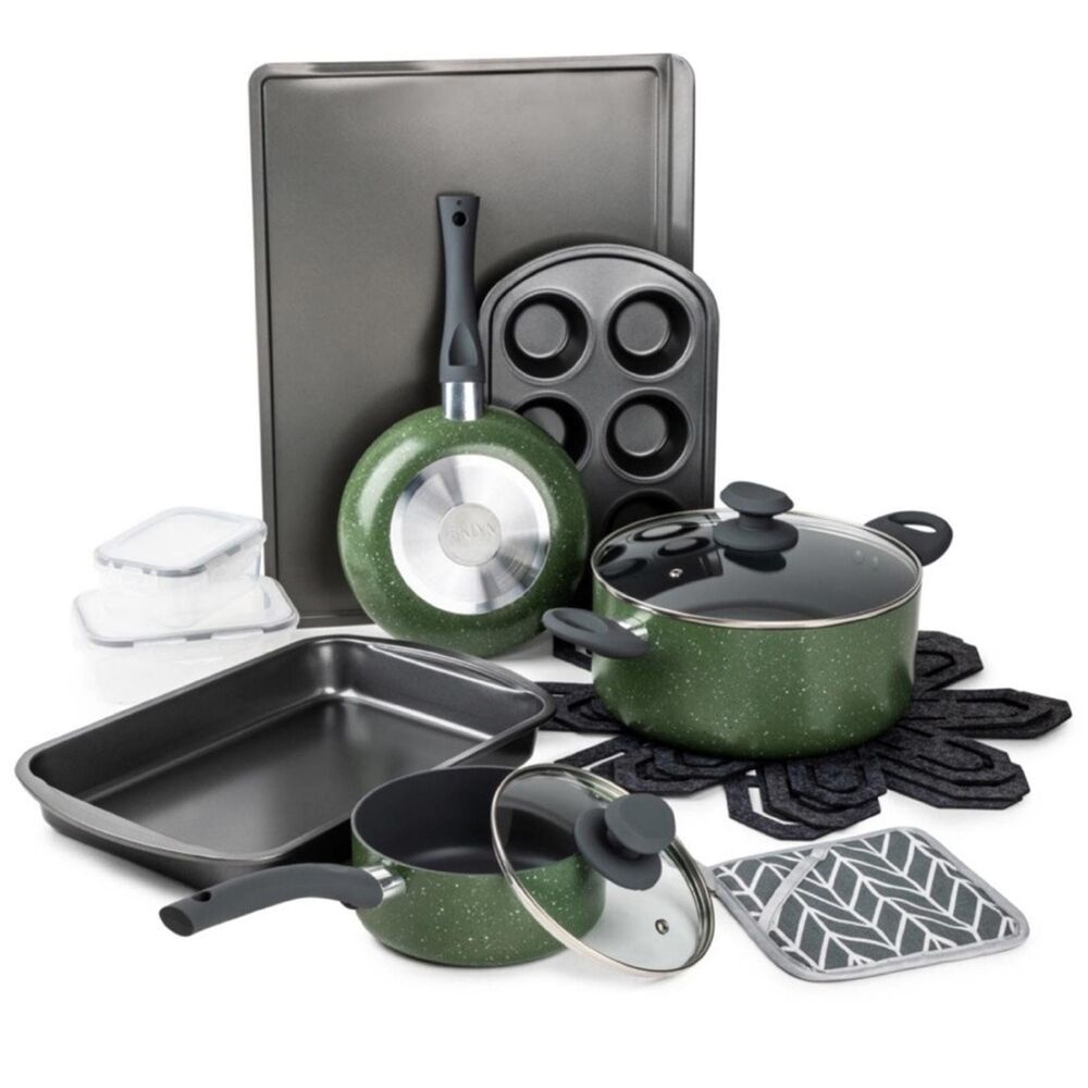 New Venus Nonstick Brooklvn Steel Co. Aluminum 16-Pc.Cookware Green, bake